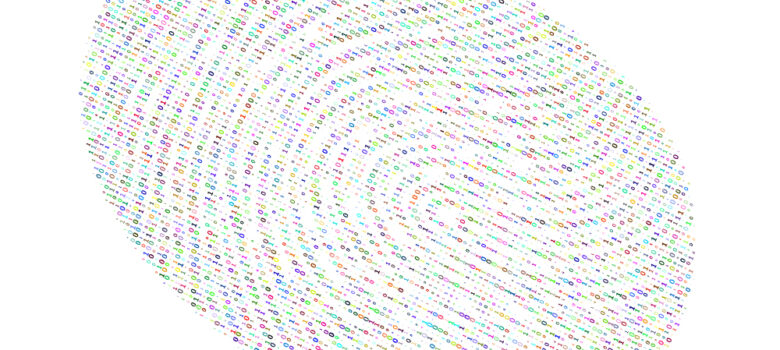 Färgglada ettor och nollor som tillsammans bildar ett fingeravtryck