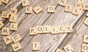 Alfapetbrickor på en träyta, de bildar ordet policy