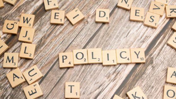 Alfapetbrickor på en träyta, de bildar ordet policy